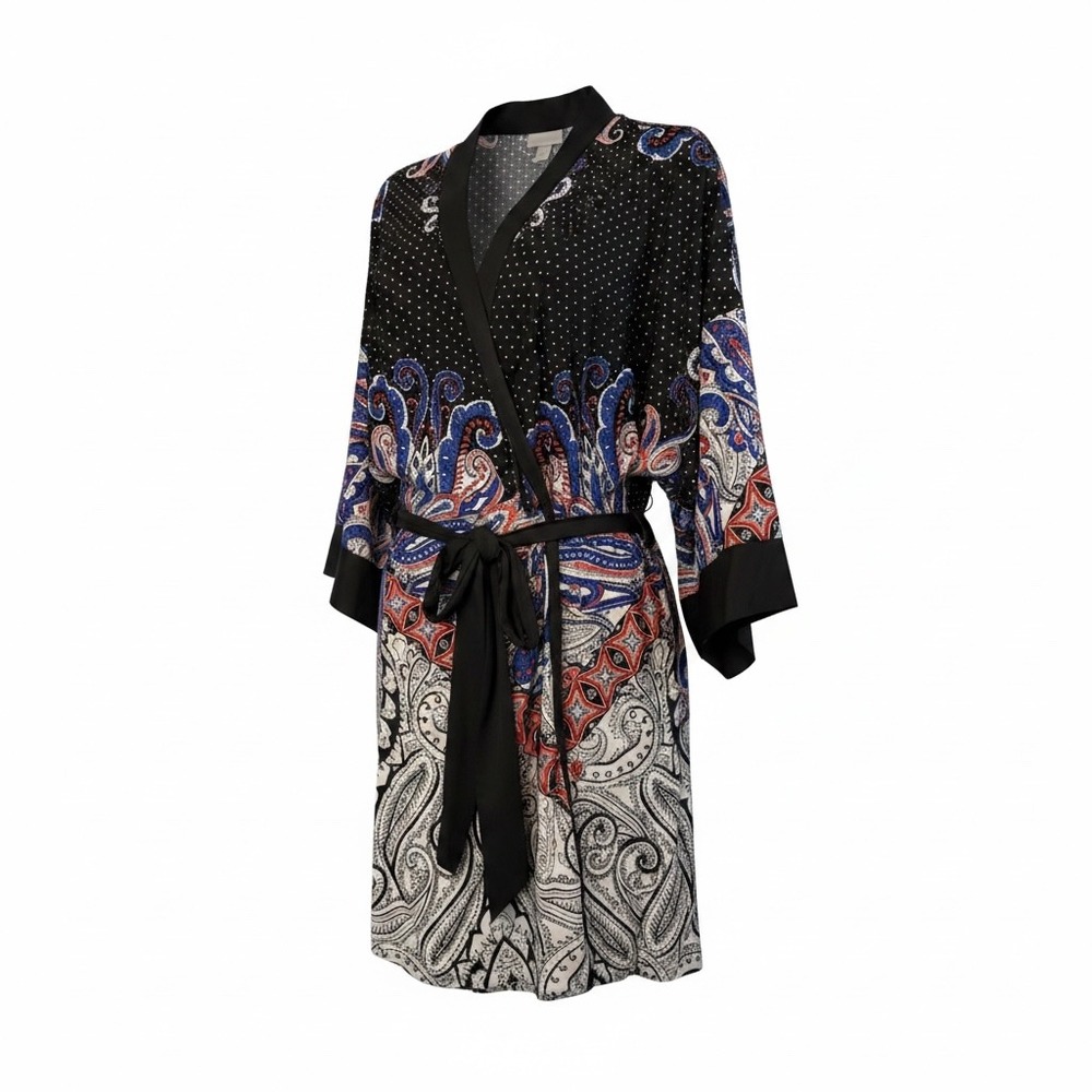 In Bloom Multicolor Paisley Polka Dots Robe w/Tie Medium Colorful Casual BOHO